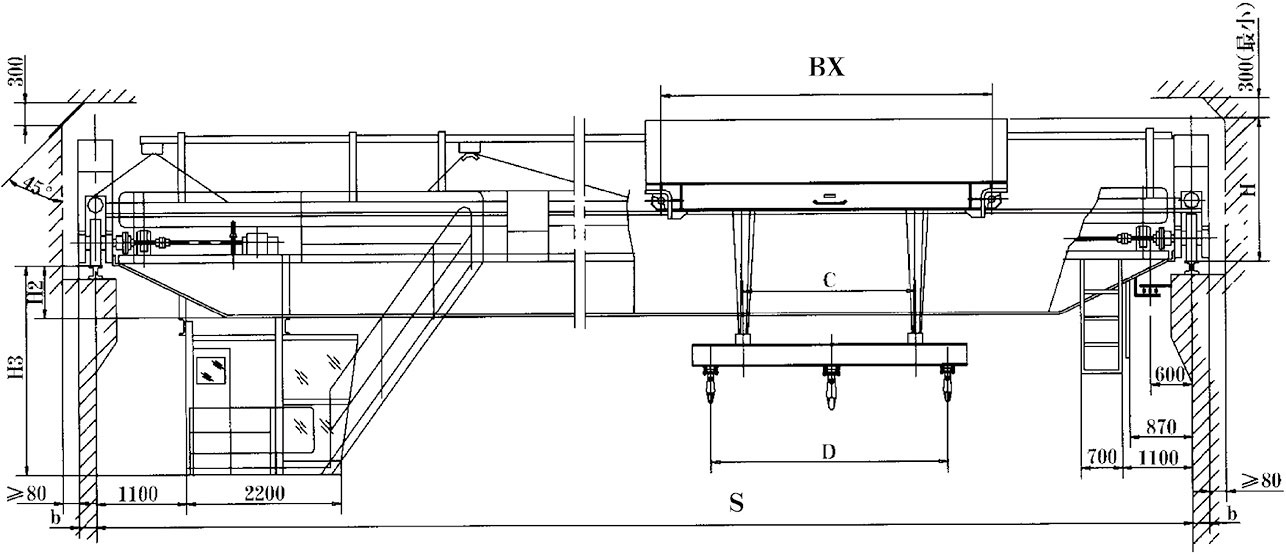 平行主梁方向挂梁桥式起重机结构图.jpg